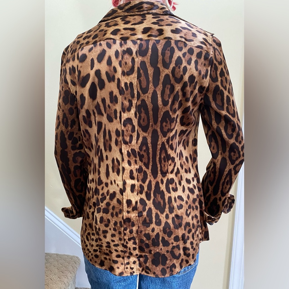 Leopard Print Button-Up Blouse - Brown - Picture 3 of 10